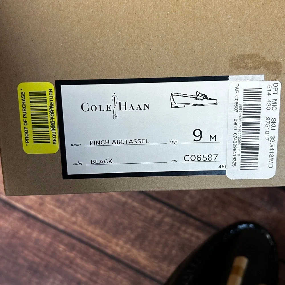Cole Haan NikeAir Mens Black Leather Pinch Tassel Loafers C06587 Size 9 M NEW